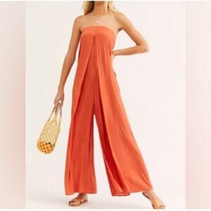 Free People Orange Strapless Jumpsuit